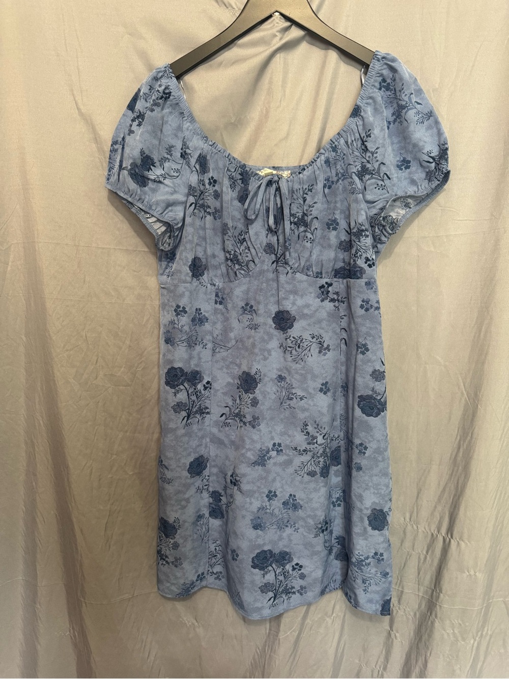 Pink Republic Light Blue Floral Midi Dress with Puff Sleeves